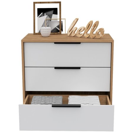 Tuhome Kaia 3 Drawers Dresser, Superior Top, White/Pine CBC4765